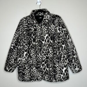 Chico's Animal Print Quilted Jacket Women's Size 3 (XL)‎ 16/18 Black White Coat